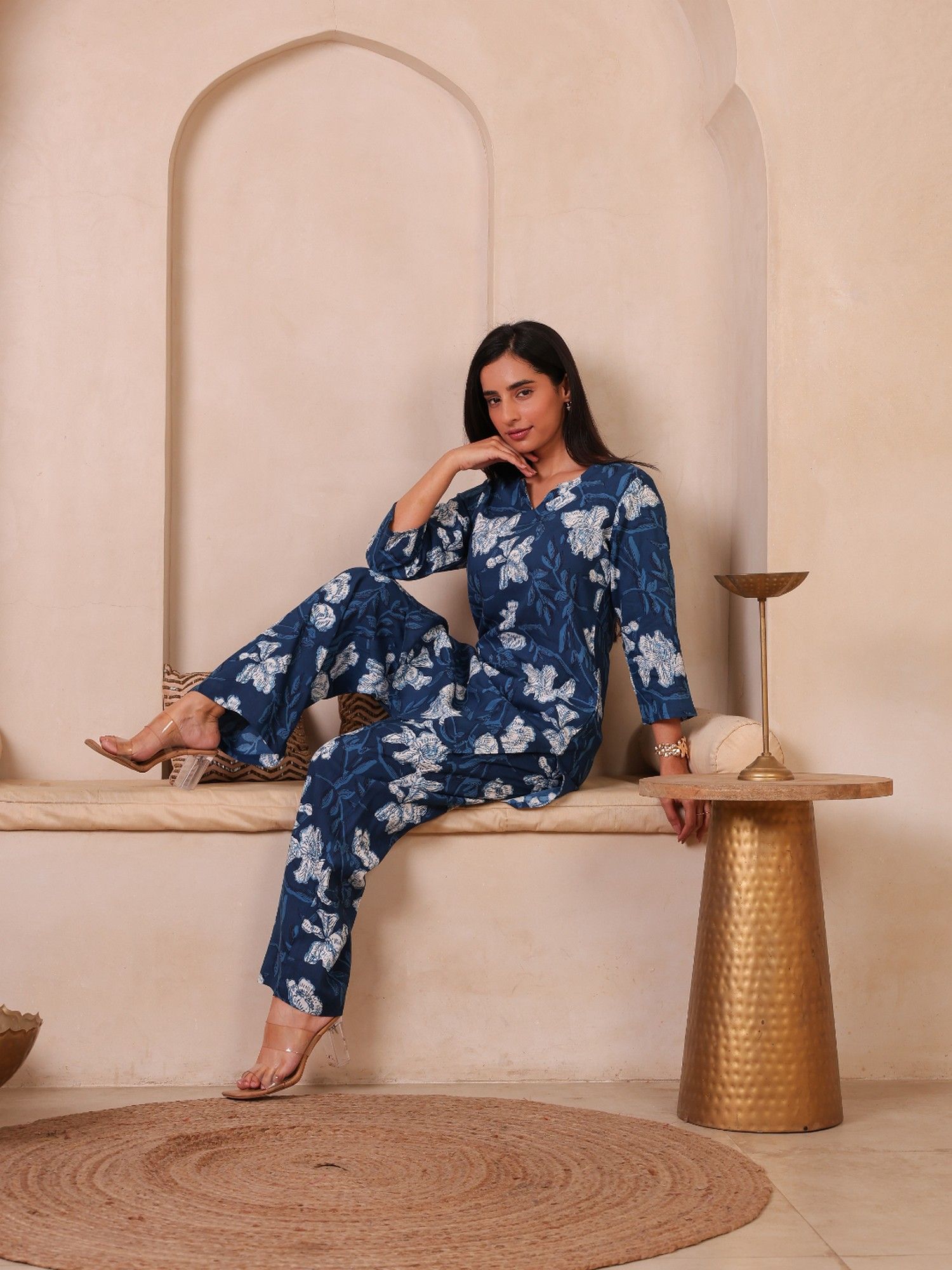 Navy Blue Floral Printed Co-Ord Set