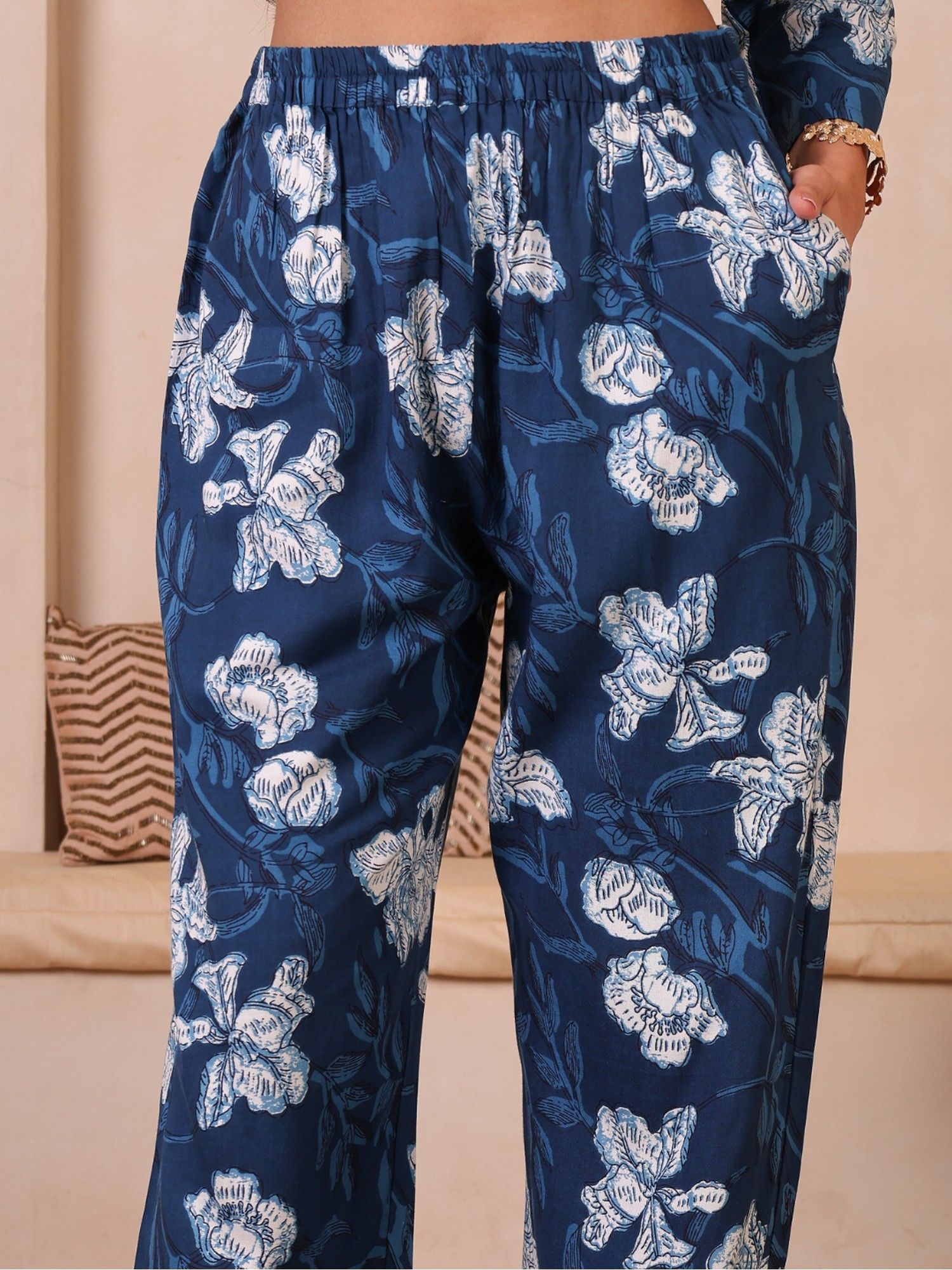 Navy Blue Floral Printed Co-Ord Set