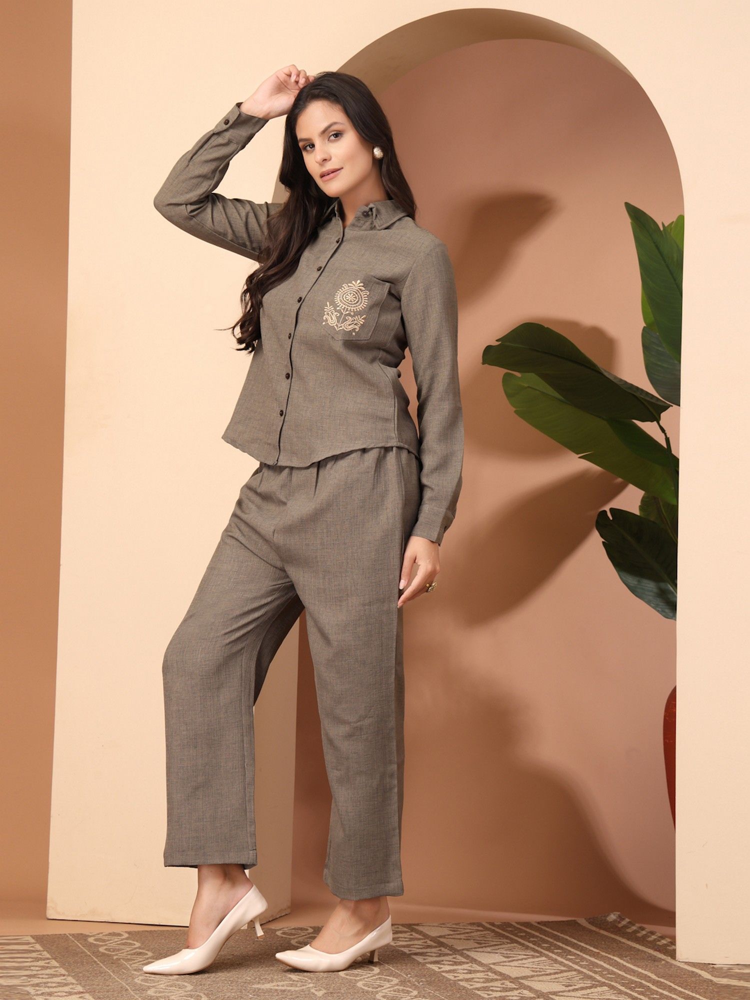 Grey Embroidered Co-Ord Set