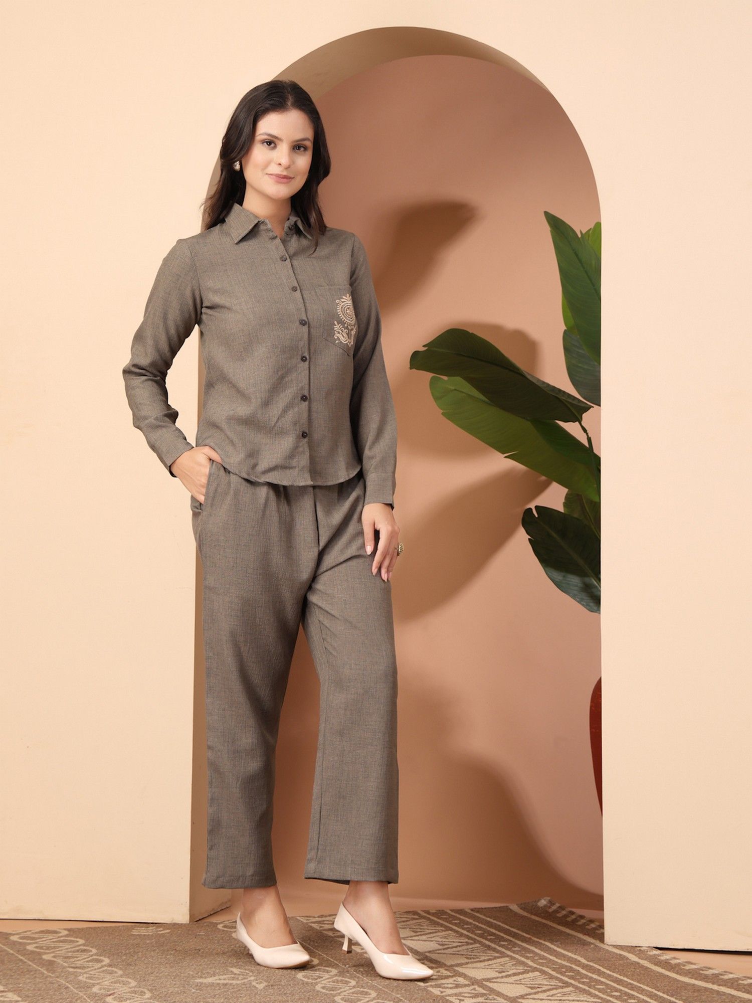 Grey Embroidered Co-Ord Set