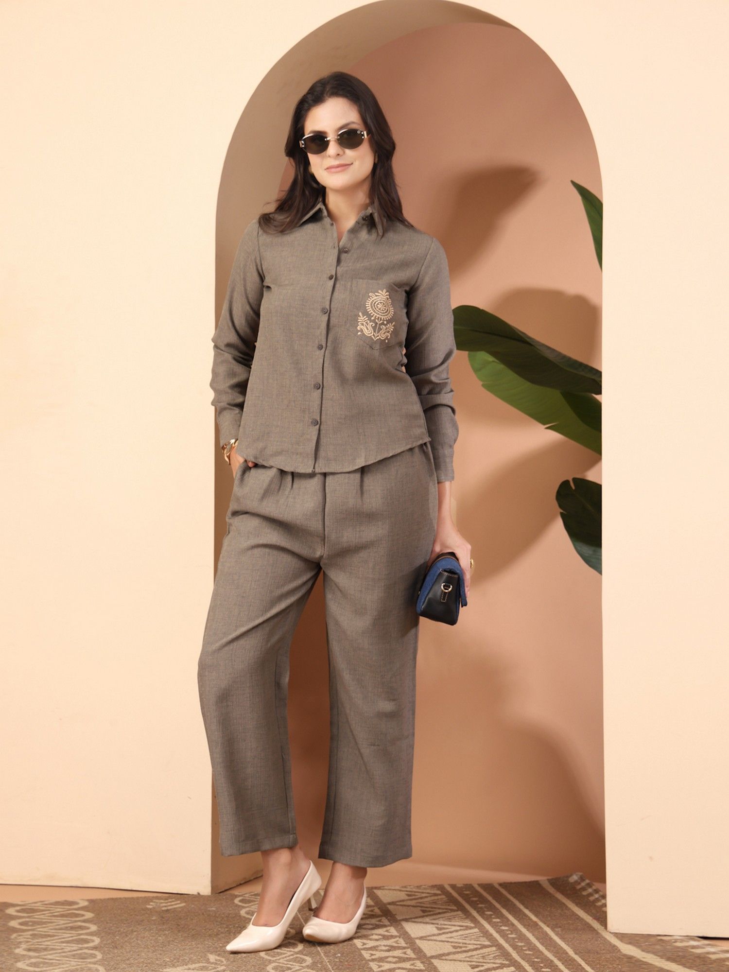 Grey Embroidered Co-Ord Set