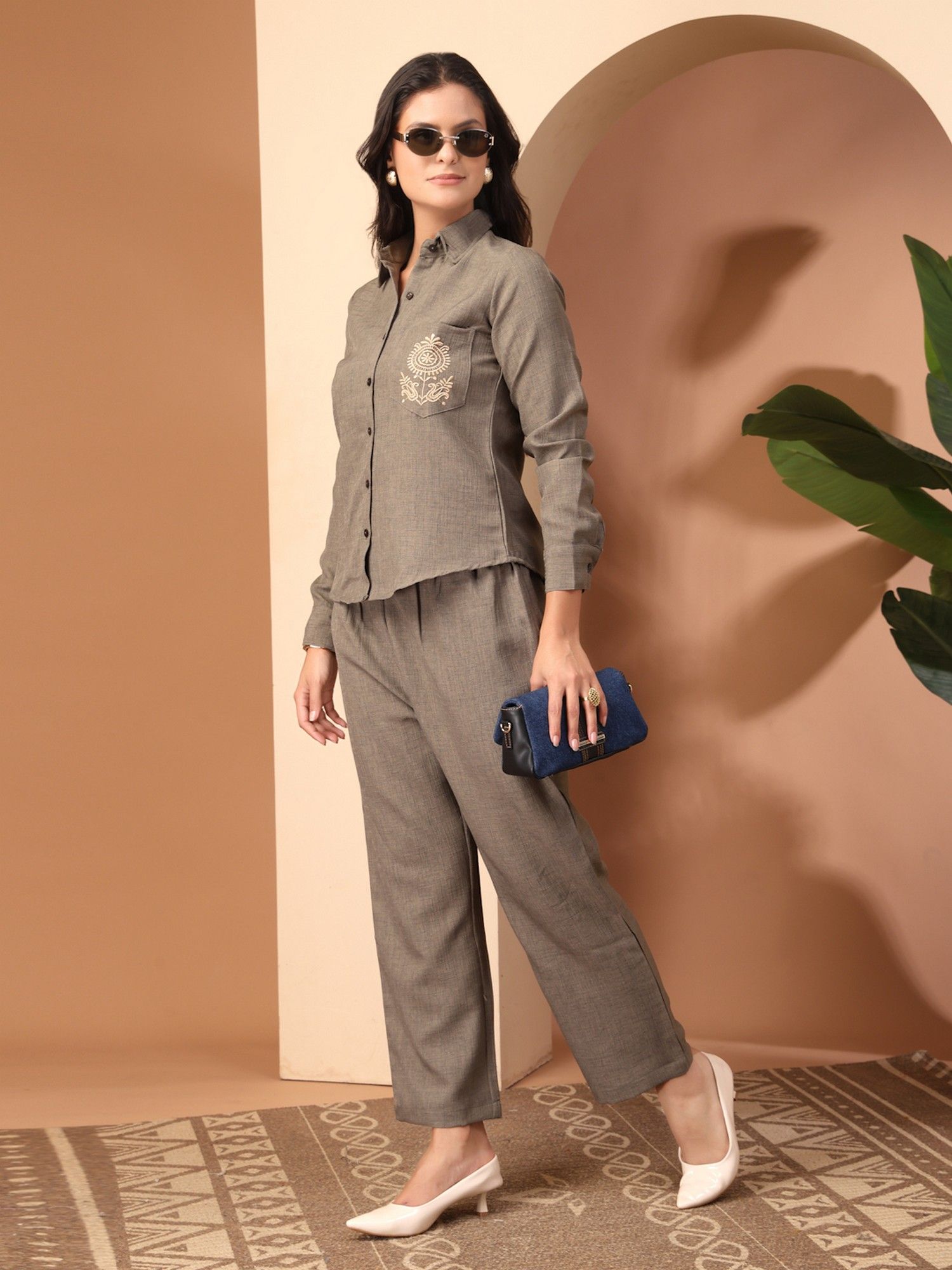 Grey Embroidered Co-Ord Set