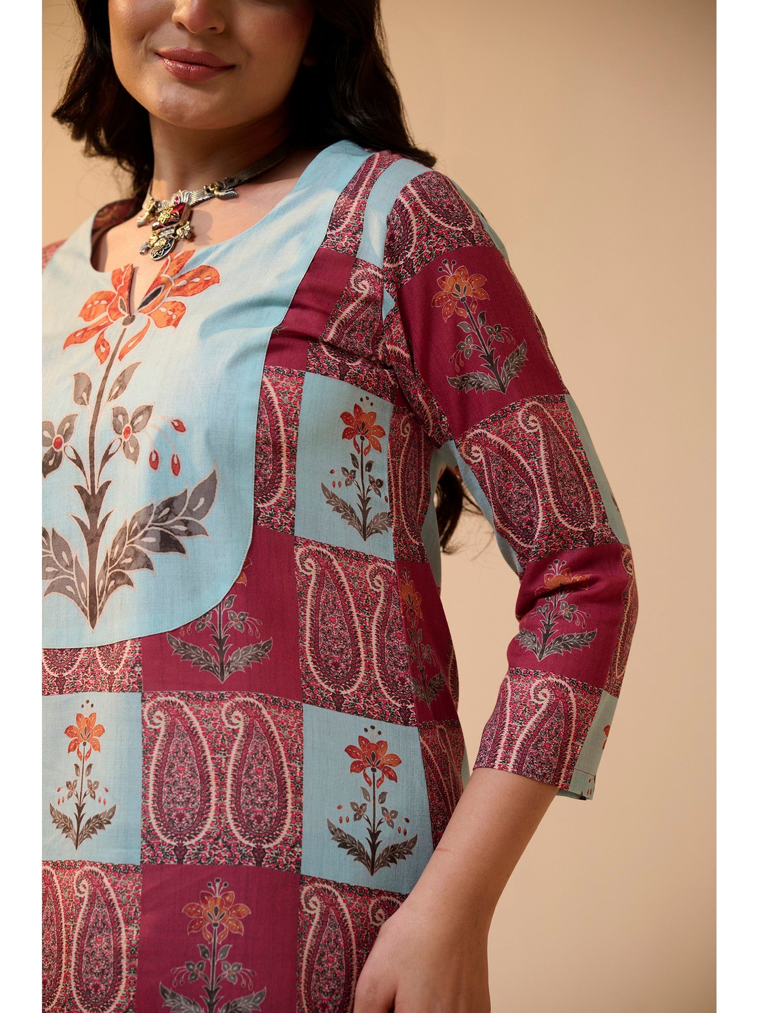 Block Blue Kurta with Pant