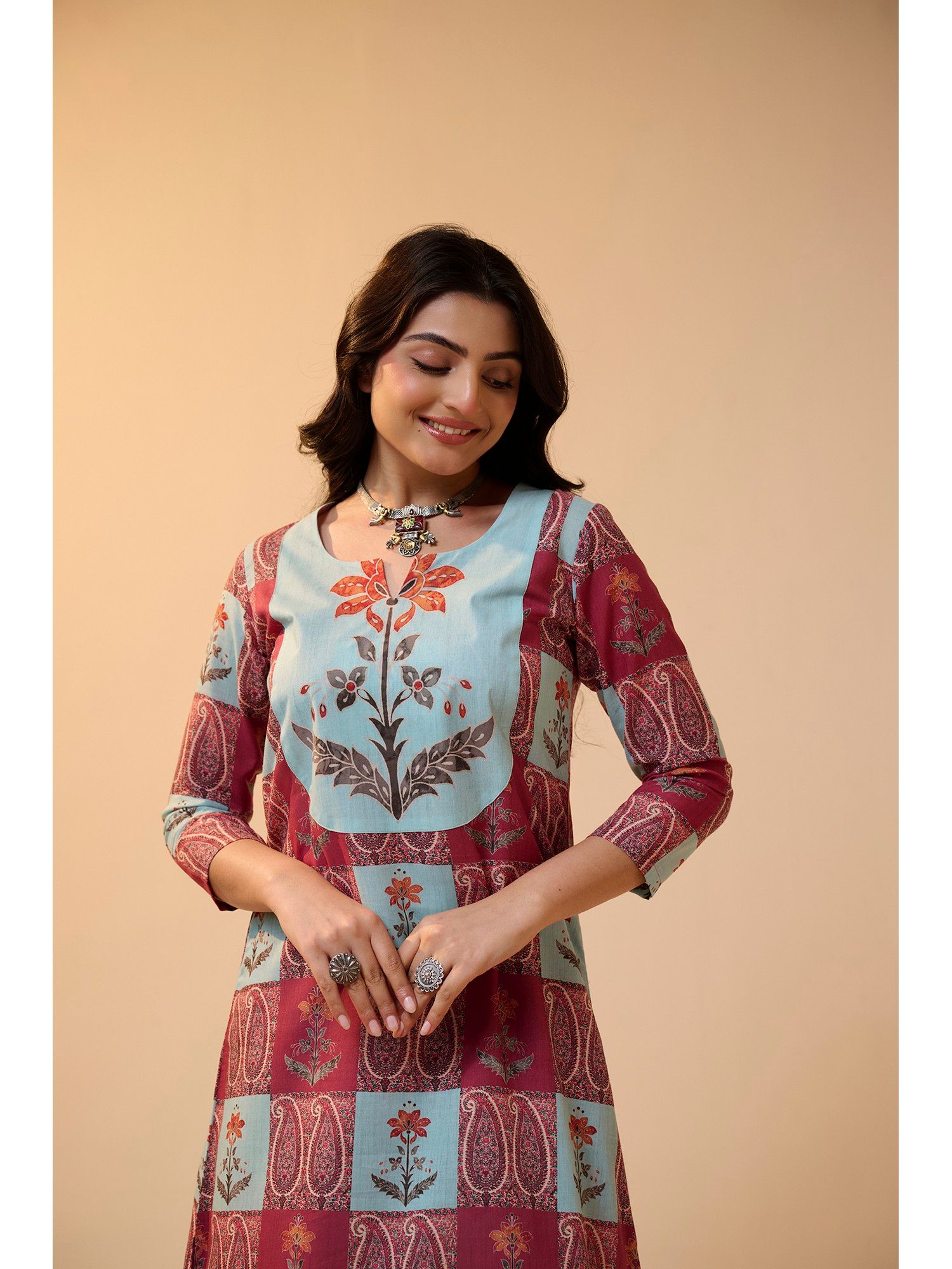 Block Blue Kurta with Pant