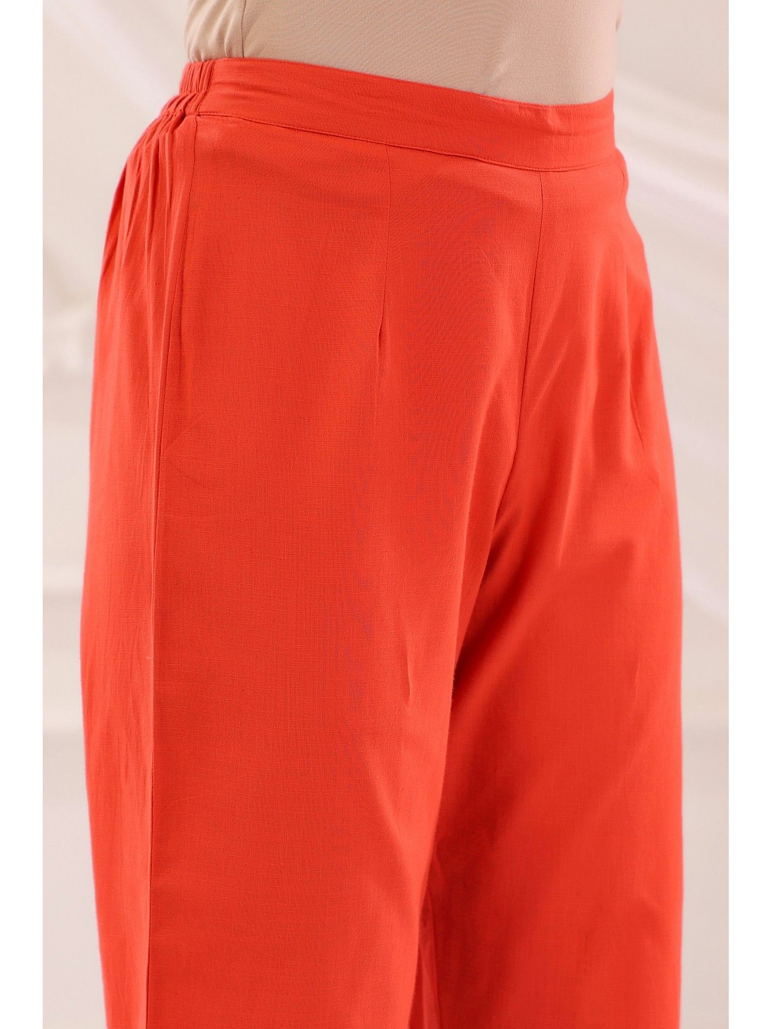 Rust Cotton Slub Embroidered Kurta with Pant