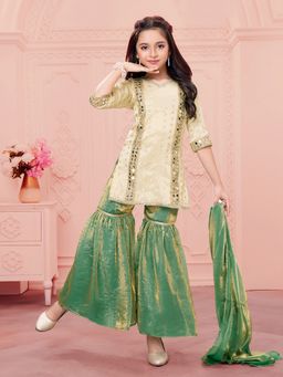 Mini Stitch - Woven Repeat Embriodered kurti with Palazzo and dupatta