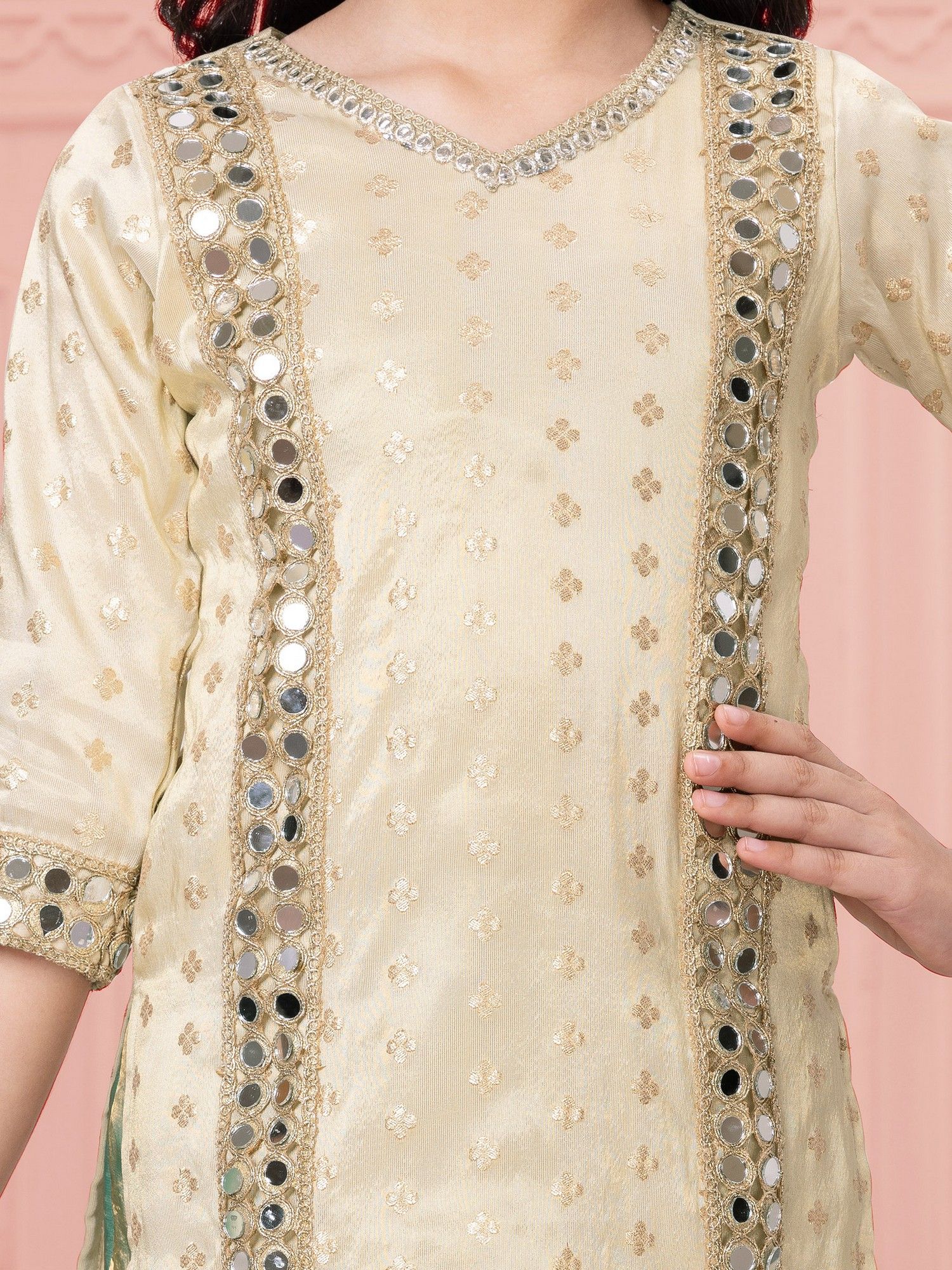 Woven Repeat Embriodered kurti with Palazzo and dupatta