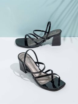 Inc.5 - Womens Black Party Wear Striped Square Toe Block Sandals