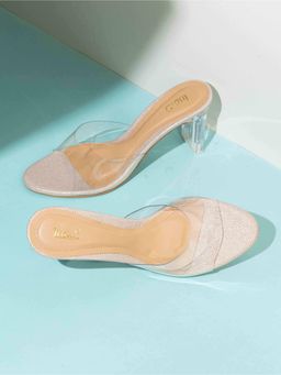 Inc.5 - Womens Golden Party Wear Transparent Round Toe Block Sandals