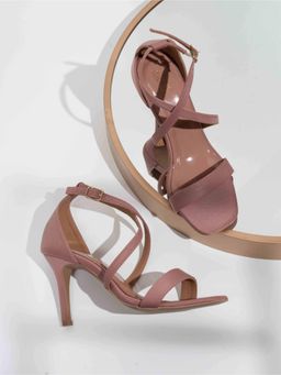 Inc.5 - Womens Peach Party Wear Solid Square Toe Stiletto Heel Sandals