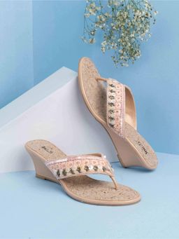Inc.5 - Womens Rose Golden Ethnic Embellished Round Toe Wedges
