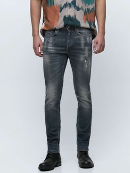 Selected - Blue Mid Rise Distressed Slim Fit Jeans