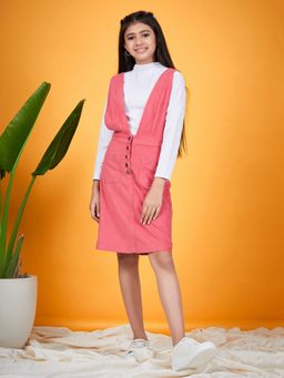 PSPeaches - Pink Cord Dungaree and T-Shirt Pink (Set of 2)