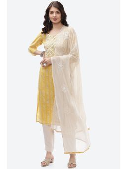Biba - Yellow Cotton Unstitched Suit (Set of 3)