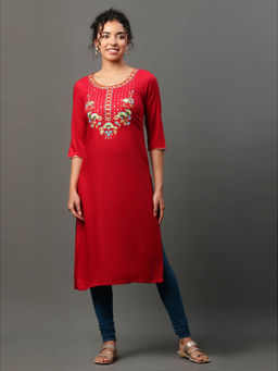 Aurelia - Red Zari Embroidered Festive Kurta