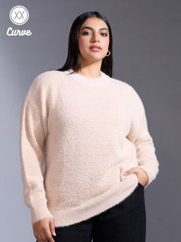 Twenty Dresses by Nykaa Fashion - Curve Blush Pink High Neck Furry Sweater