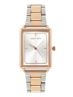 Joker and Witch - Joker & Witch Quad White Rectangle Dial Dual Tone Metallic Link Strap Analog Womens Watch