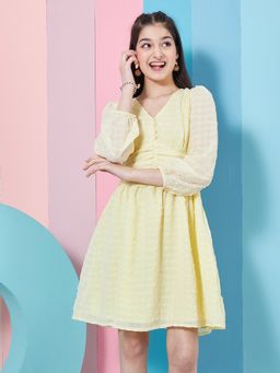 PSPeaches - Puff Sleeve Georgette Fit Flare Dress
