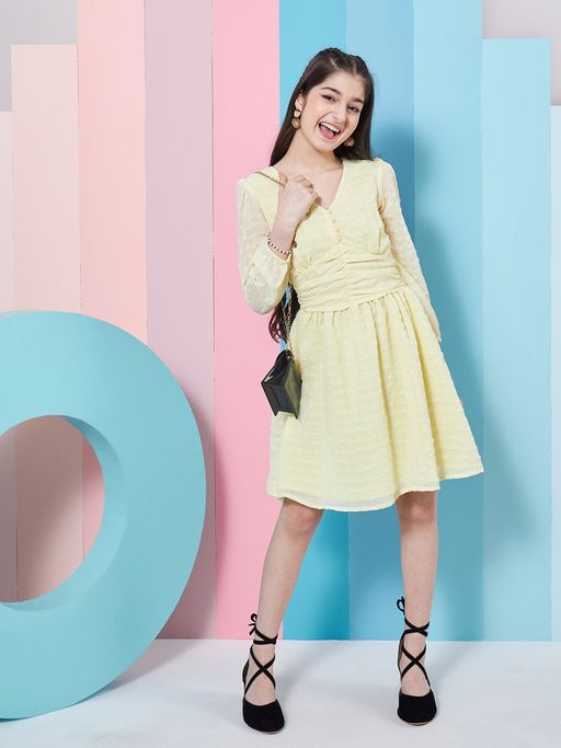 Buy PSPeaches Puff Sleeve Georgette Fit Flare Dress Online