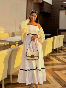 Moomaya - Women'S White Solid Cotton Dress