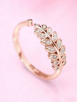Zavya - Classy Branch Cut Cz Studded Rose Gold 925 Silver Ring Adjustable
