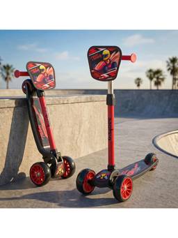 BAYBEE - Black/Red Trickster Foldable 3 Wheel Kick Scooter Foot Brake & Magic Board