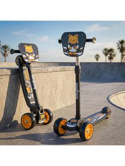BAYBEE - Black/Yellow Trickster Foldable 3 Wheel Kick Scooter Foot Brake & Magic Board