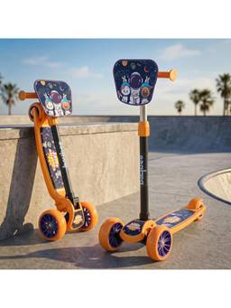 BAYBEE - Yellow Trickster Foldable 3 Wheel Kick Scooter Foot Brake & Magic Board