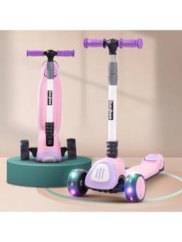 BAYBEE - Pink/Purple Dusty Foldable 3 Wheel Kick Scooter with LED PU Wheels, Music