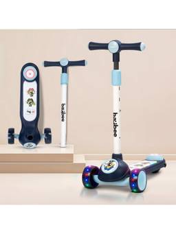 BAYBEE - Dark Blue Rolo 3 Wheel Kick Scooter with PU LED Wheels, Music & Rear Brake