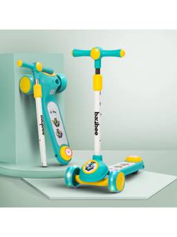 BAYBEE - Green Rolo 3 Wheel Kick Scooter with PU LED Wheels, Music & Rear Brake