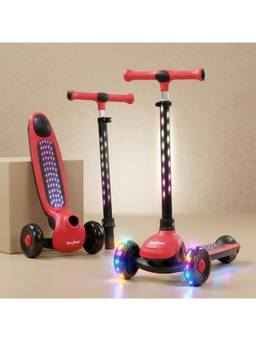 BAYBEE - Red Zyro 3 Wheel Kick Scooter with LED Lights, Music