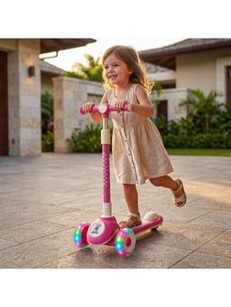 BAYBEE - Red Rydelle Foldable 3 Wheel Kick Scooter with LED Wheels, Music