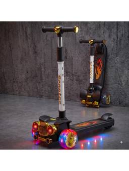 BAYBEE - Black Twirlo Foldable 3 Wheel Kick Scooter with RGB Lights, Music