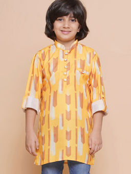 Hopscotch - Boys Mustard Abstract Print Full-Sleeve Ethnic Kurta