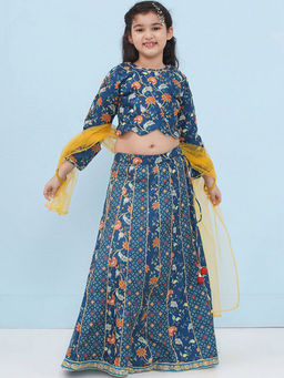 Hopscotch - 3-Piece Ethnic Print Lehenga And Choli With Dupatta
