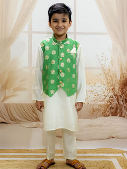 Hopscotch - 2-Piece Glitter Floral Embellished Jacket Attached Kurta And Pajama