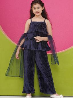 Hopscotch - 3-Piece Pleated Fabric Blouse, Pants And Dupatta