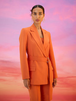 RSVP by Nykaa Fashion - Orange Solid Full Sleeves Blazer (Set of 2)