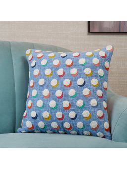 HomeTown - Pop Modern Polka Dot Crewel Embroidered Cushion Cover 45 x 45 Cm in Powder Blue Colour