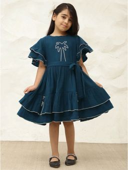 Bugandbees - Embroidered Palm Motif Pure Cotton Gauze Dress
