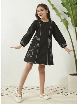 Bugandbees - Fish Motif Black Cotton Panel Dress