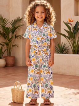 AJ Dezines - White Tropical Print Cotton Co-Ord Set