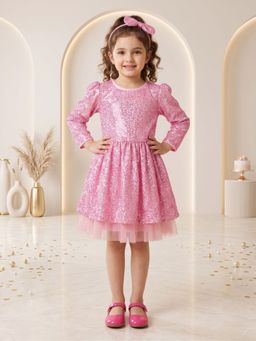 AJ Dezines - Pink Sequins Party Wear Frock With Hairband