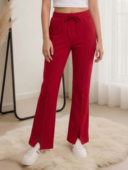 Lil Tomatoes - Red Girls Cotton Looper Knit Drawstring Solid Summer Trackpant