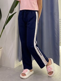 Lil Tomatoes - Navy Blue Girls Cotton Looper Knit Drawstring Stripes Summer Trackpant