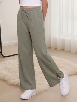 Lil Tomatoes - Olive Girls Cotton Looper Knit Drawstring Solid Summer Trackpant