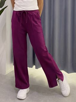 Lil Tomatoes - Purple Girls Cotton Looper Knit Drawstring Solid Summer Trackpant