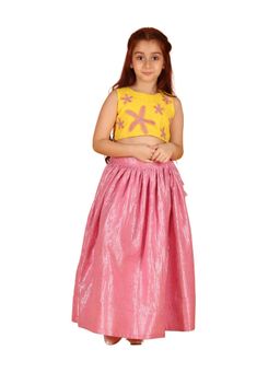 JILMIL - Girls Yellow Stars Embroidered Cotton Lehenga Choli