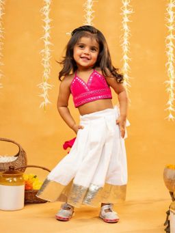 JILMIL - Girls Mirror Embellished Rani Pink Lehenga Choli